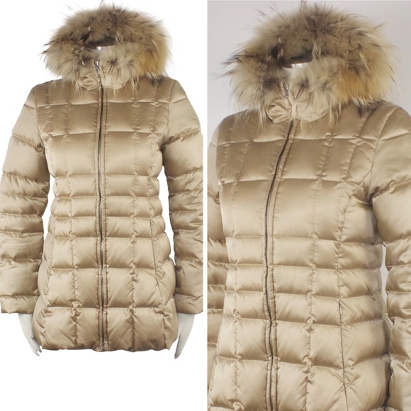 Andrew Marc Jackets & Blazers - Andrew Marc Fur Trim Puffer Hooded Coat Tan  Quilt